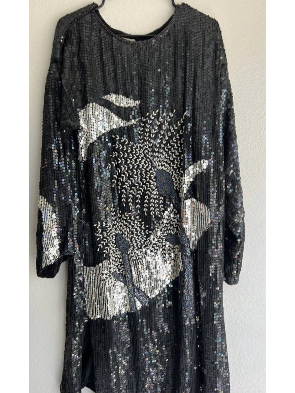 Baba brand black sequin long evening Maxi Women’s Sz L dress of 100% silk